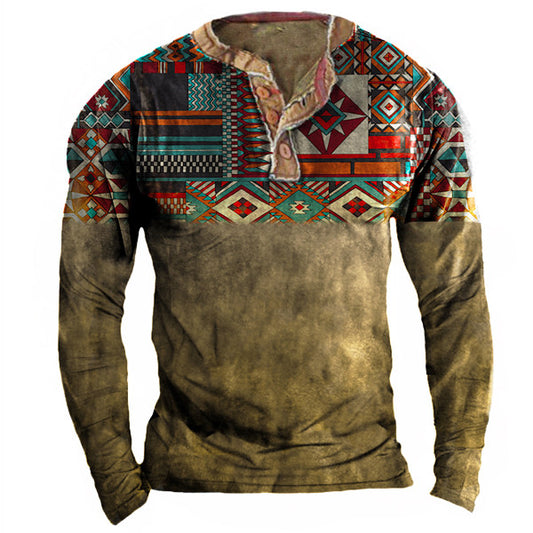 Men's Outdoor Retro Tactical Henley Long Sleeve Shirt