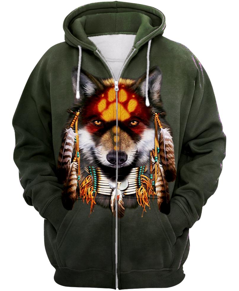 Native American Dark Green Wolf