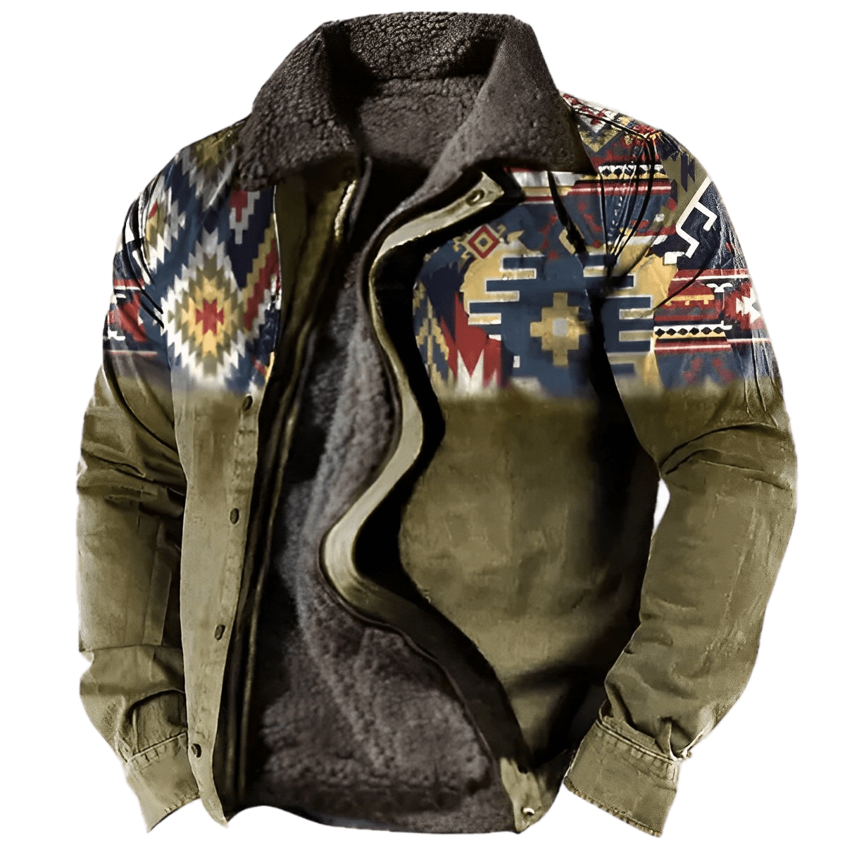 Men's Outdoor Ethnic Pattern Fleece Zipper Tactical Shirt Jacket