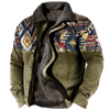 Men&#39;s Outdoor Ethnic Pattern Fleece Zipper Tactical Shirt Jacket