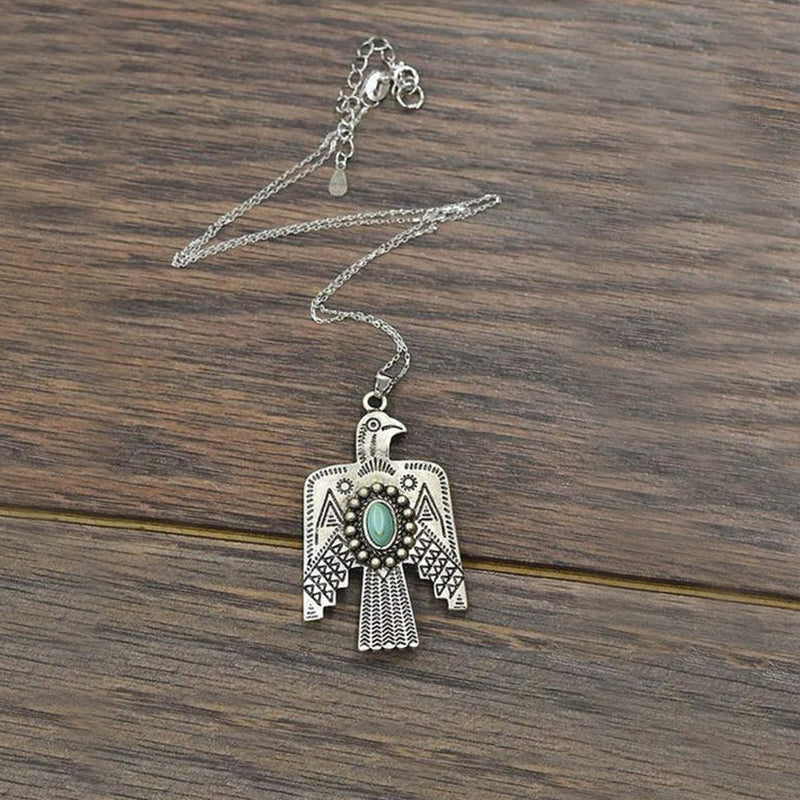 Native American Eagle With Turquoises Stone Necklace
