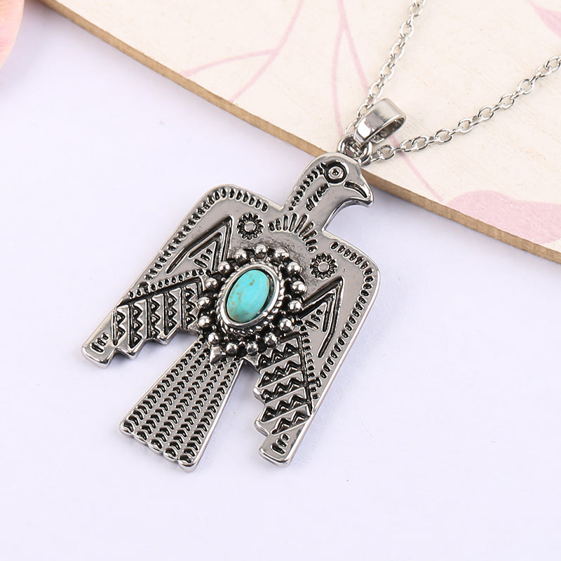 Native American Eagle With Turquoises Stone Necklace