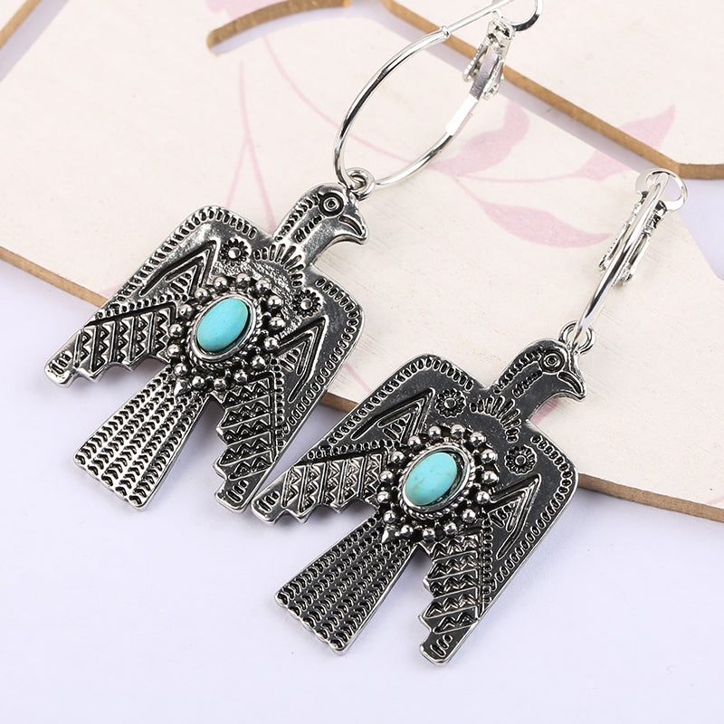 Native American Eagle With Turquoises Stone Earrings