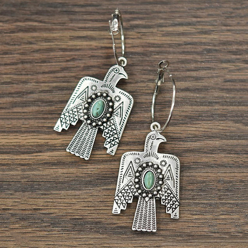 Native American Eagle With Turquoises Stone Earrings