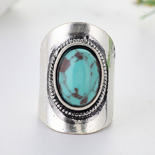 Oval Ring with Big Turquoise oval Stone.