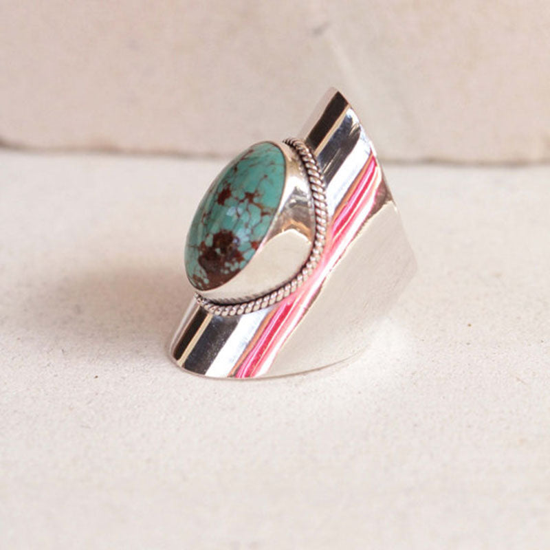 Oval Ring with Big Turquoise oval Stone.