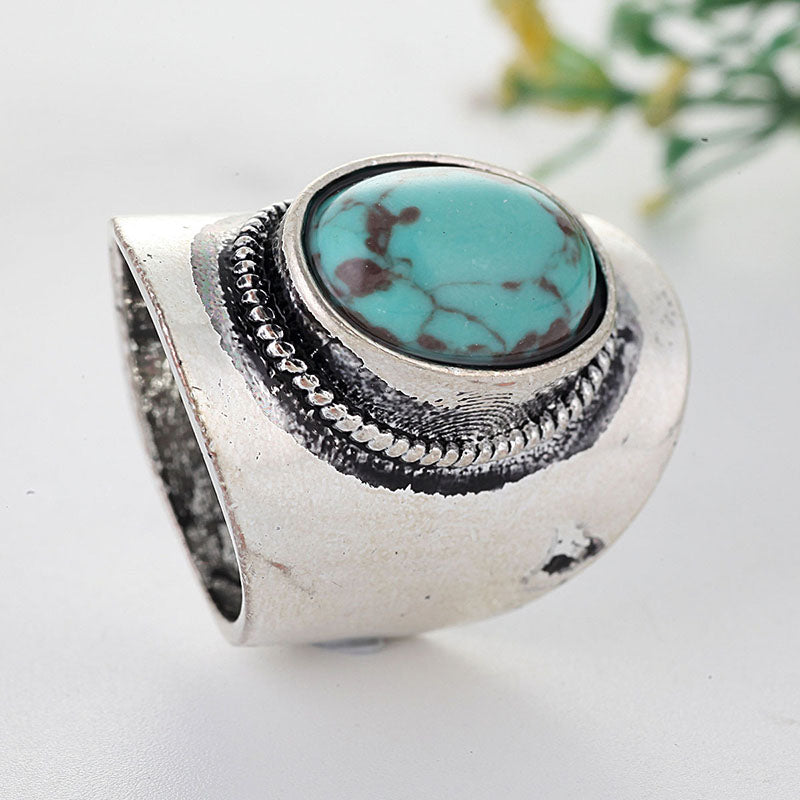 Oval Ring with Big Turquoise oval Stone.