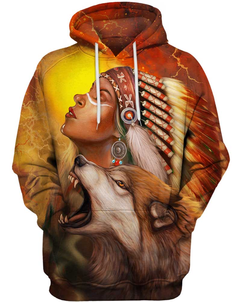 Chef Native Amerindien and wolf