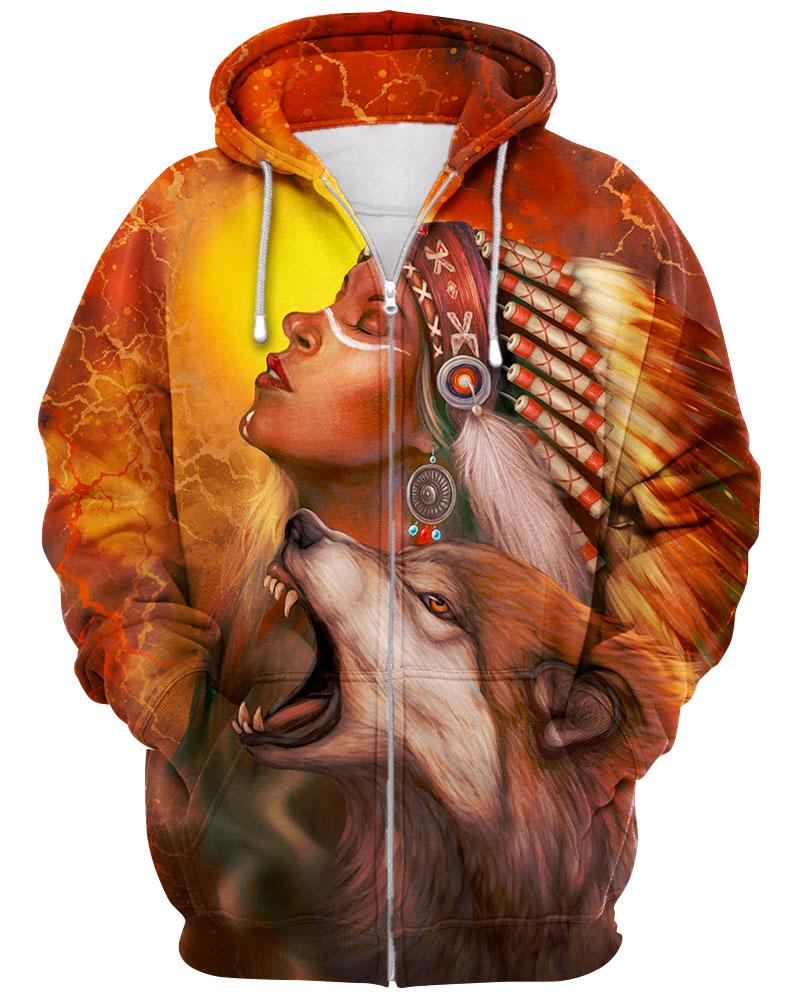 Chef Native Amerindien and wolf