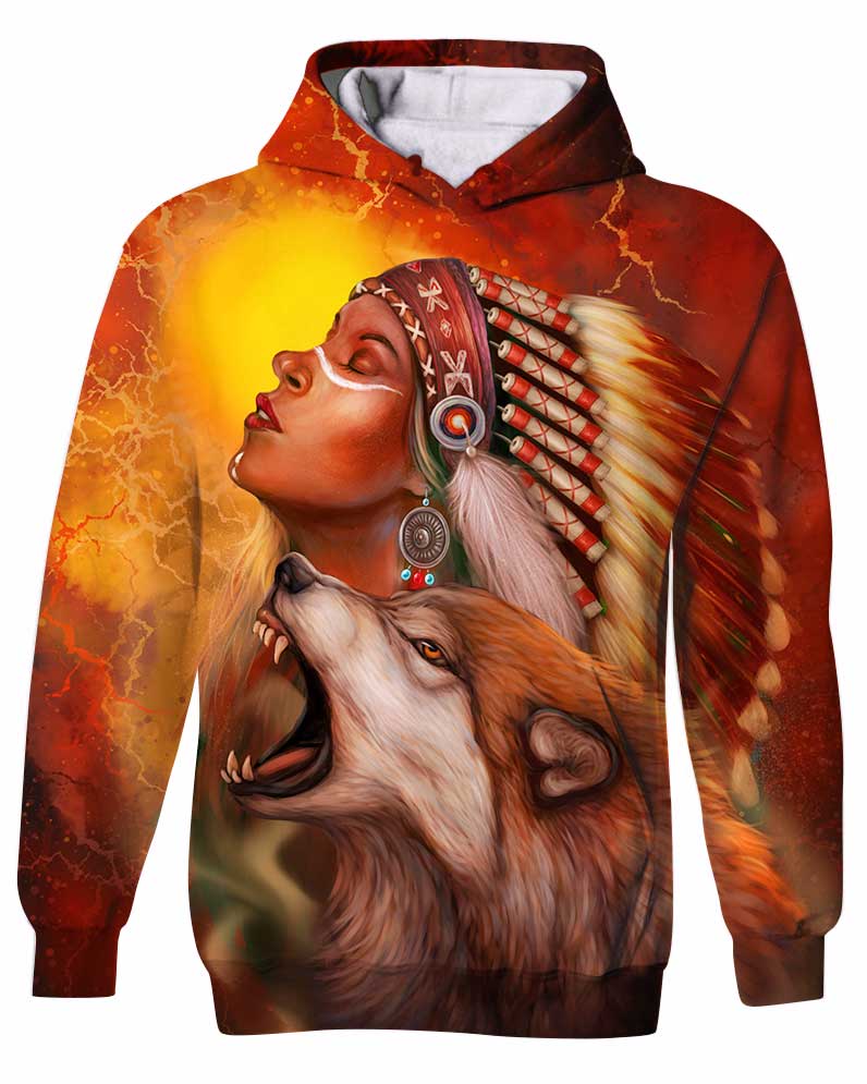 Chef Native Amerindien and wolf