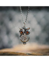 Antique Silver Color Owl Pendant Necklace Inlaid Red CZ Stone Fashion Hollow Tree of Life