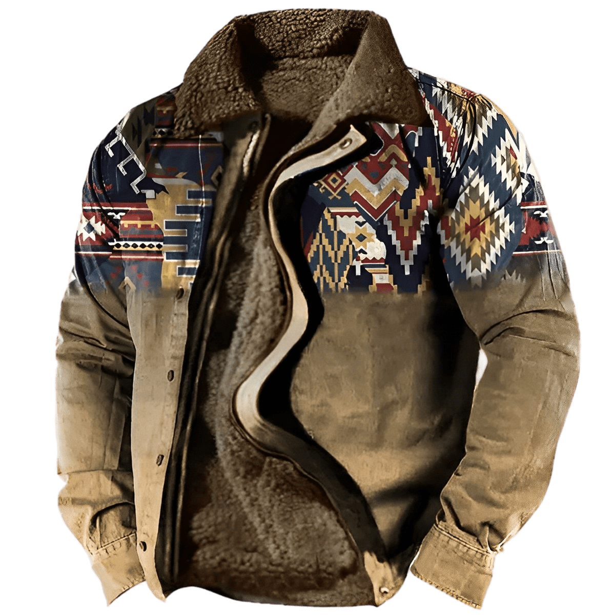 Men's Outdoor Ethnic Pattern Fleece Zipper Tactical Shirt Jacket