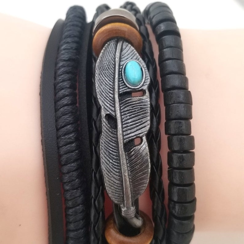 Turquoise Feather Bracelet Set
