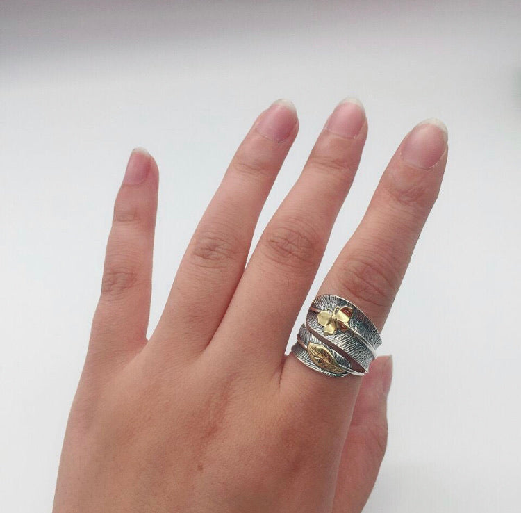 Feather and Butterfly Ring