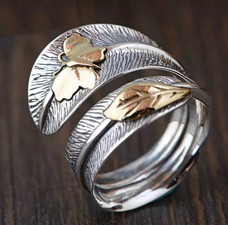 Feather and Butterfly Ring