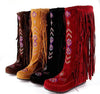 Women&#39;s Native American Moccasin Boots - Knee High Fringe Winter Fashion  Boots