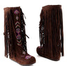 Women&#39;s Native American Moccasin Boots - Knee High Fringe Winter Fashion  Boots